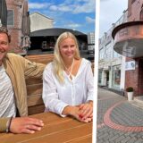 Dirk Eitzert und seine Tochter Lilli sitzen auf der Dachterrasse des Sudhauses in Unna