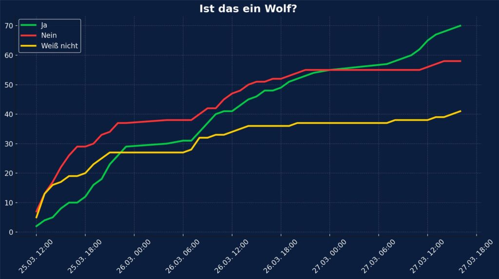 So stimmten die Teilnehmer bei der Online-Umfrage zur Wolfssichtung ab. So stimmten die Teilnehmer bei der Online-Umfrage zur Wolfssichtung ab.