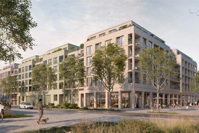 Der Architektenentwurf für den Wohnblock ganz im Süeden des Karlsquartiers.