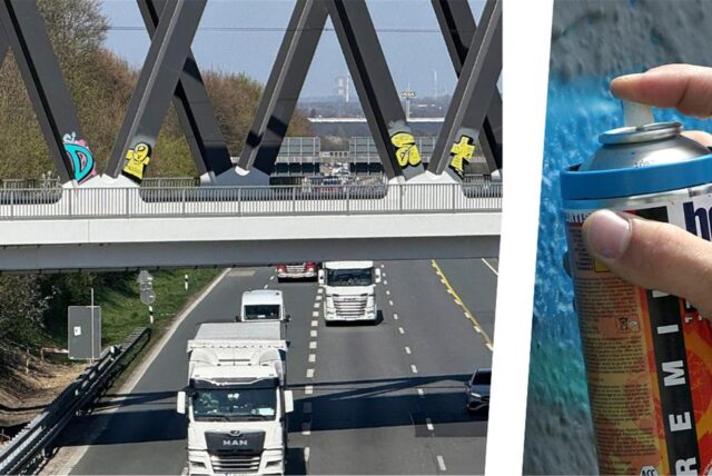 Solange die neue Eisenbahnbrücke über die A1 noch eine teilweise videoüberwachte Baustelle war, hielten sich Farbsprayer zurück.