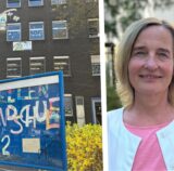 Links der Teilstandort der Libellen-Grundschule in Dortmund, rechts Schuldezernentin Monika Nienaber-Willaredt.