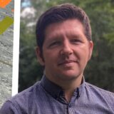 Eine Montage, rechts ist Stefan Thiel zu sehen, links eine Probebohrung.