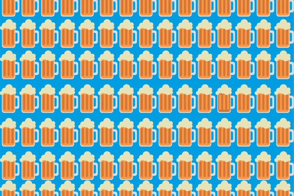 Suchbild mit Bierkrügen zum Tag des Bieres