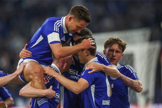 So jubelten Schalkes Spieler nach dem 2:2 gegen den Hamburger SV.