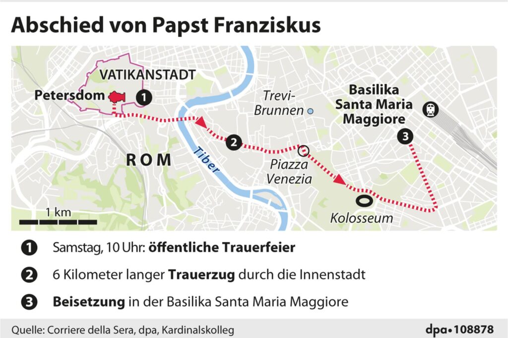 Karte von Rom mit der sechs Kilometer langen Route