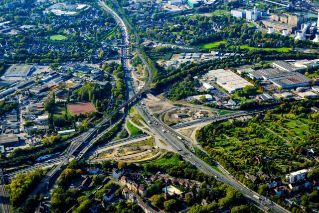 Das Autobahnkreuz A43/A42 in Herne/Recklinghausen-Süd