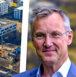 Bildmontage: Links: Luftaufnahme des Lüner Rathauses. Rechts: Porträt vom Dezernent/Beigeordneten Axel Tschersich.