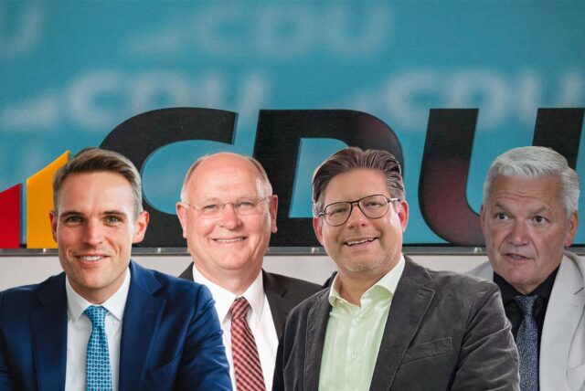 Dr. Tilman Rademacher (v. l.), Wilhelm Jasperneite, Landratskandidat Marco Morten Pufke und Hubert Hüppe von der CDU Kreis Unna in einer Bildmontage.