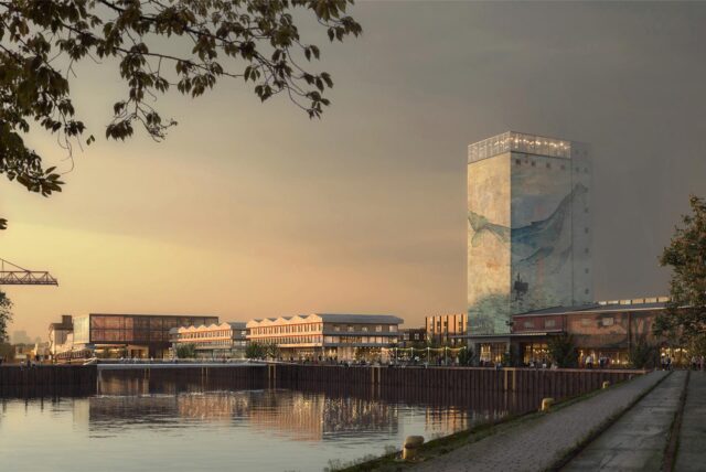 So sehen die Planer des dänischen Architekturbüros Cobe die Zukunft des Raiffeisenturms an der neuen Hafenpromenade in Dortmund.