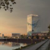 So sehen die Planer des dänischen Architekturbüros Cobe die Zukunft des Raiffeisenturms an der neuen Hafenpromenade in Dortmund.