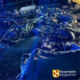Nach dem Brand von Mülltonnen sind im Schutt nur noch die Räder und verkohlte Reste zu erkennen.