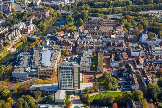 Die Innenstadt Lünens aus der Luft