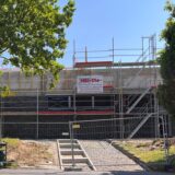 Das Gebäude des neuen Aldi-Marktes in Unna-Massen ist bereits geschlossen, die Arbeiten verlagern sich mehr und mehr ins Innere.