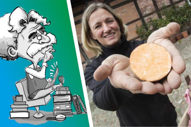 Frau hält Süßkartoffel in den Händen.