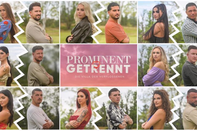 Der Cast der vierten Staffel „Prominent getrennt“ (von links oben nach rechts unten): Christina Grass und Marco Cerullo, Jana Klein und Sidar Sahin, Pamela Ghazal und Alan Wey, Yeliz Koc und Jannik Kontalis, Laura Peuker und Jonny Jaspers, Jennifer Iglesias und Nico Müller, Ariel und Giuliano Hediger, Babu und Felix Davidson