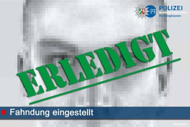 Eine Grafik mit dem Hinweis „Erledigt. Fahndung eingestellt“ zu einem versuchten Tötungsdelikt in Bottrop.