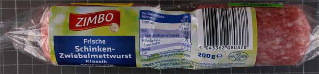 Eine Packung der Zwiebelmettwurst von Zimbo, für die es eine Rückrufaktion gibt.