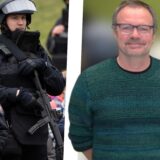 Polizisten einer Spezialeinheit (li); Schulleiter Reiner Hohl (re.).