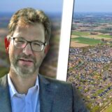 Montage: Ralf Bülte, Planungsdezernent von Werne und der Ortsteil Stockum aus der Luft.