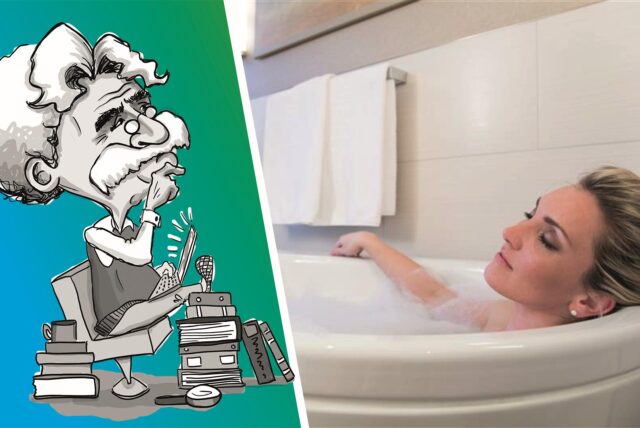Frau liegt in der Badewanne.