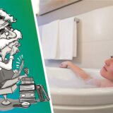 Frau liegt in der Badewanne.