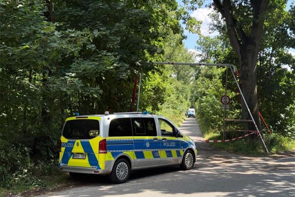 Ein Polizeifahrzeug steht an dem Waldweg. Eine Mordkommission wurde eingerichtet. Ein Polizeifahrzeug steht an dem Waldweg. Eine Mordkommission wurde eingerichtet.