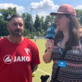 Pascal Harder, Trainer des Werner SC, und RN-Reporterin Pauline Korte.