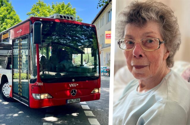 Marlene Behnke aus Hengsen neben einem Bus der VKU.