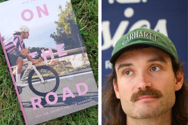 Eine Montage aus dem Buch On the Road von Rick Zabel und einem Foto des Ex-Radrenn-Profis.