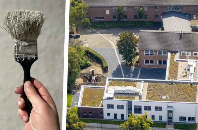 Ein Pinsel (links) die Dudenrothschule rechts.