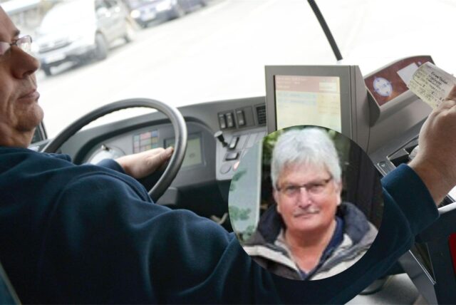 Bildmontage mit einem Busfahrer und dem Fahrgast der VKU Kreis Unna Walter Runge.