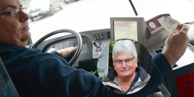 Bildmontage mit einem Busfahrer und dem Fahrgast der VKU Kreis Unna Walter Runge.