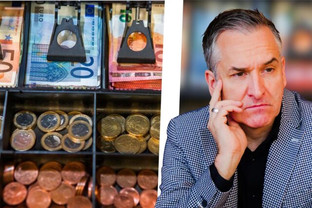 Bildmontage: Links: Eine Ladenkasse voller Geldscheine und Münzen. Rechts: Porträt von André Jethon, Kämmerer der Stadt Lünen.