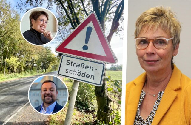 Holzwickedes Bürgermeisterin Ulrike Drossel sowie die Amtskollegen Sabina Müller und Dimitrios Axourgos aus Fröndenberg und Schwerte fordern die Sanierung der L673.